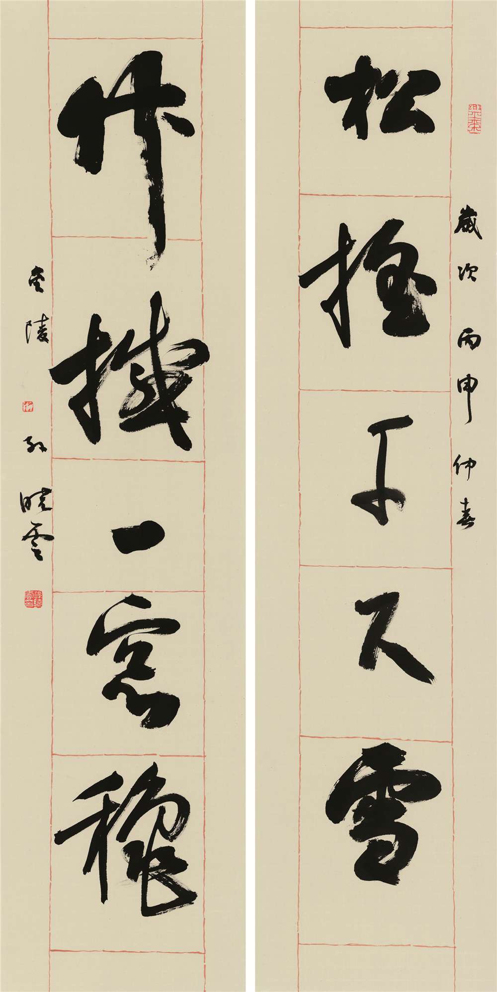 《松摇千尺雪 竹撼一窗秋》    134cmX33cmX2  2016年.jpg