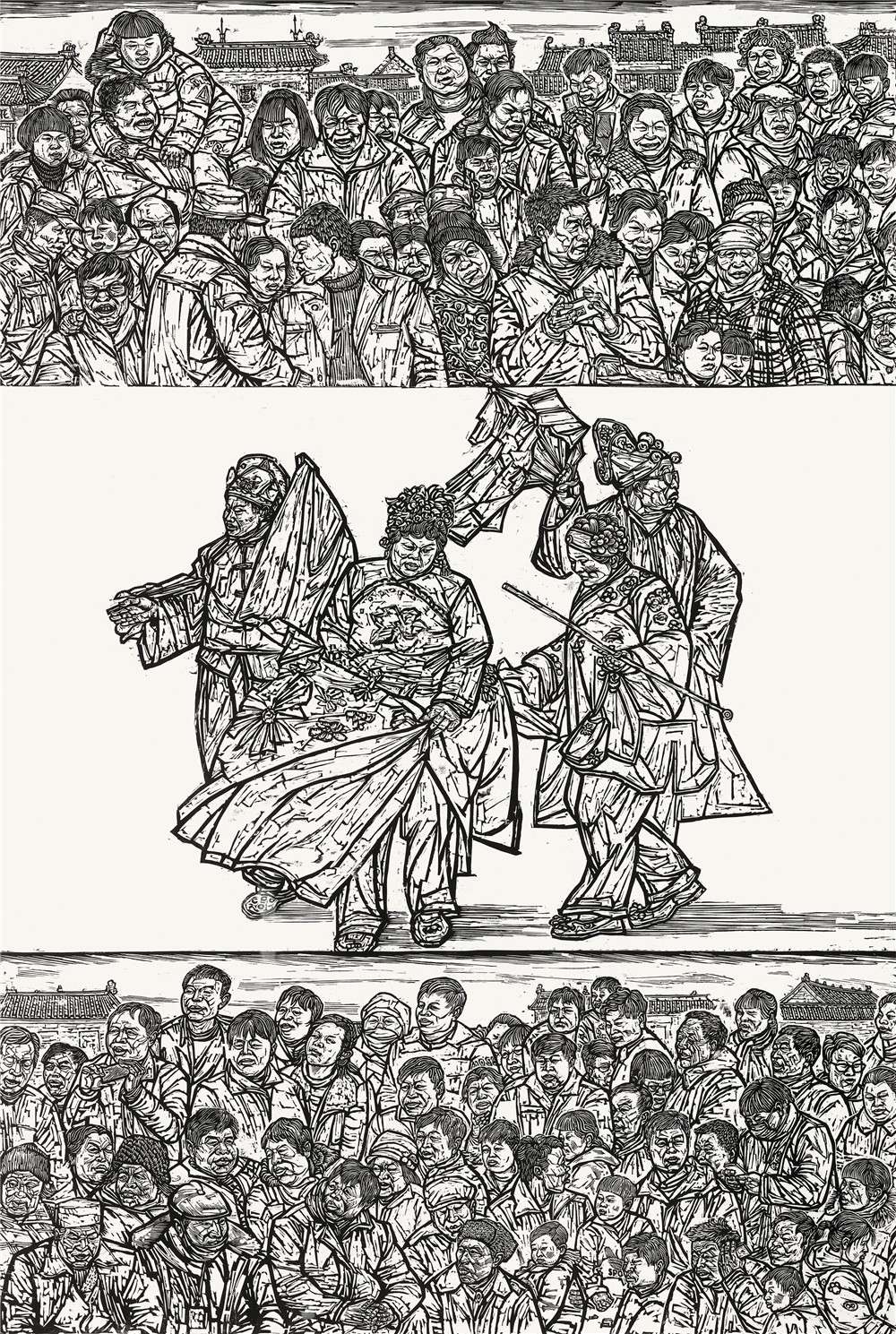 2018·百家金陵-版-005-清平乐·春动花戏楼 黑白木刻175cm×119cm李培华（安徽）.jpg