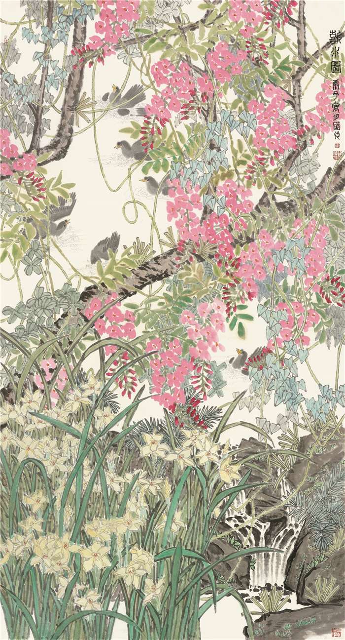 美术  孙国光  嬉水图  中国画  180cm×97cm  连云港 254401.jpg