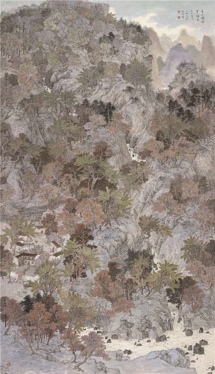 美术  王坤  青山环抱幸福家  中国画  213cm×123cm  淮安  254410.jpg